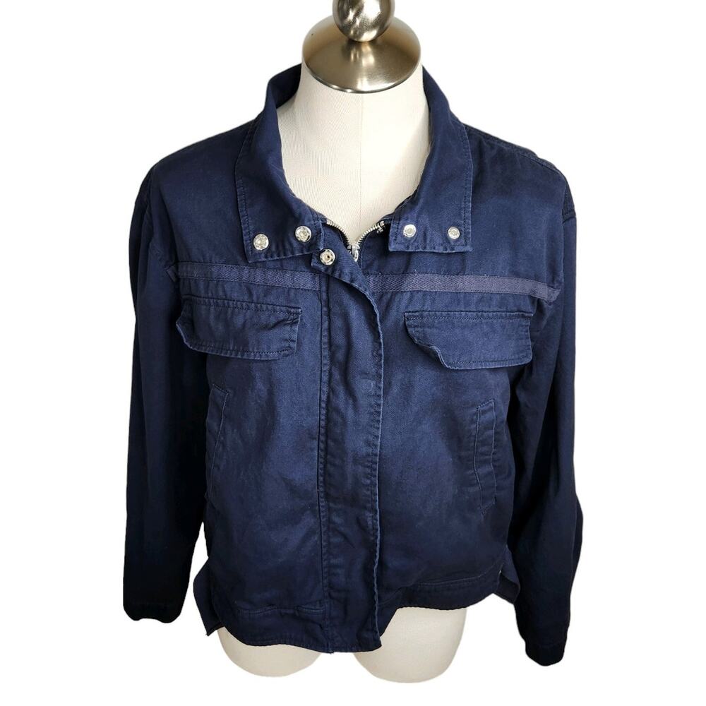 Treasure & Bond Stand Collar Cotton‎ Twill Jacket Navy Blue Womens Medium